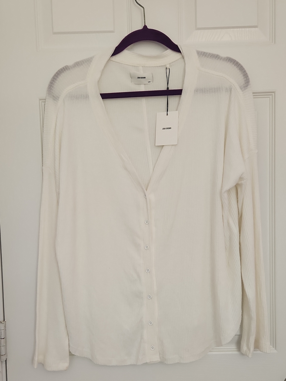 NWT Joah Brown Cropped Button-Down Cardigan White Rib Cozy Fall Streetwear